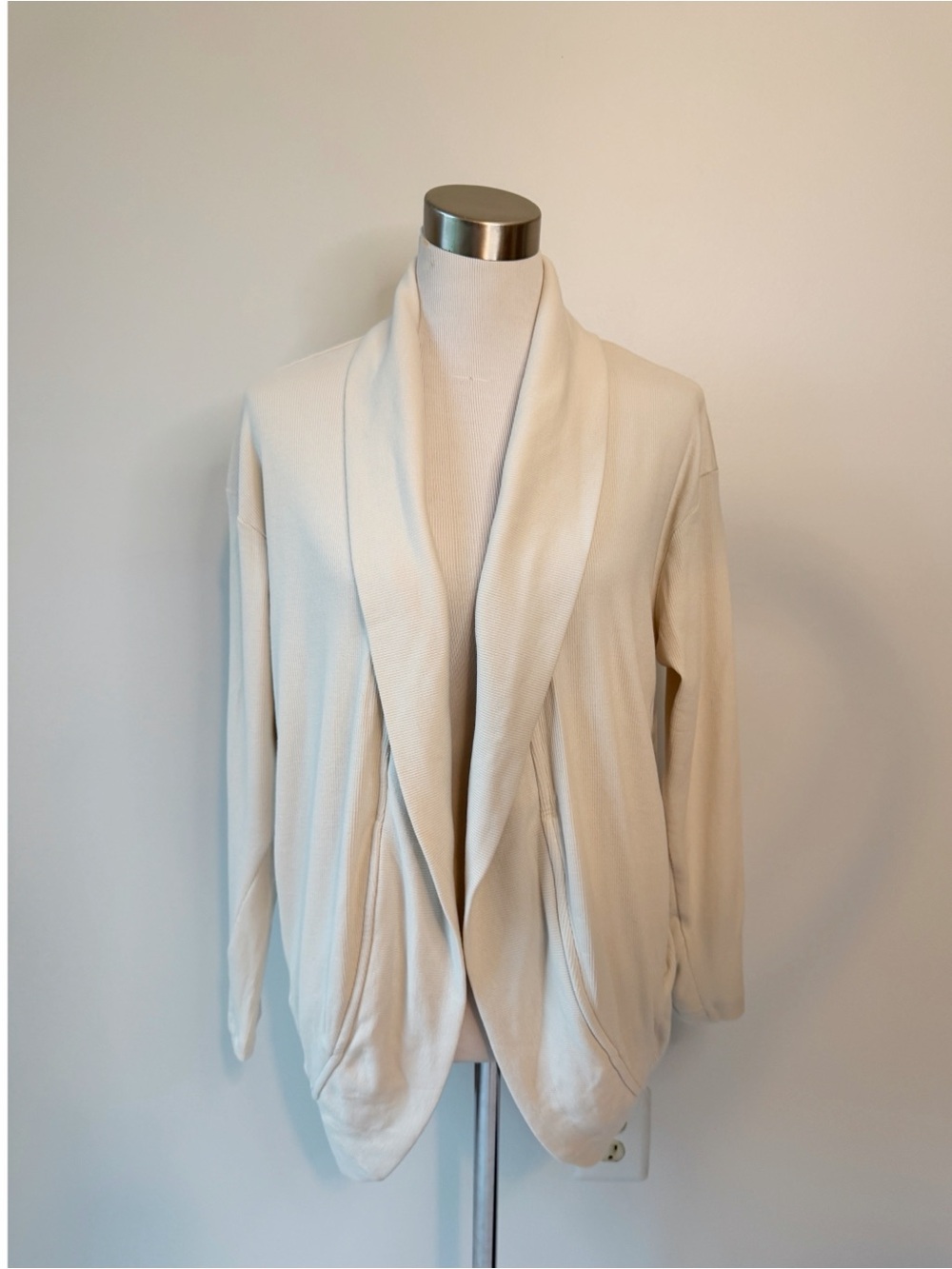 Athleta NWT Presence Cocoon Wrap Bone Cream Ribbed Long Sleeve Open Cardigan, S